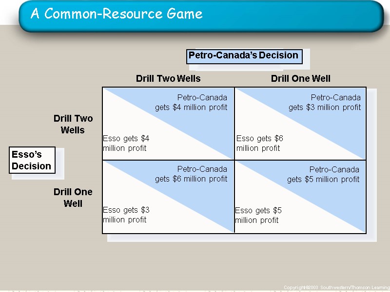 A Common-Resource Game Copyright©2003  Southwestern/Thomson Learning Petro-Canada’s Decision Drill Two Wells Drill Two